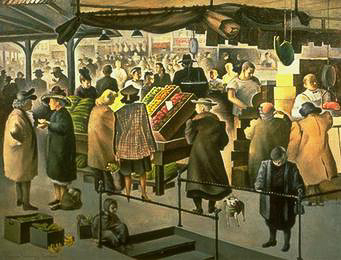 PIKE PLACE MARKET, oil on canvas, 20 x 26 inches, copyright ©1945 
