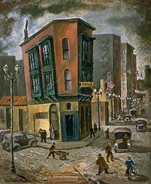 FLAT IRON BUILDING, oil on canvas, copyright 1945 