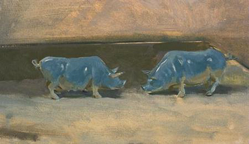 BLUE PIGS, oil on canvas, 11 x 19 inches, copyright ©1994 